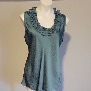 Larry Levine Teal Ruffled Scoop Neck Sleeveless Camisole Top...size XL